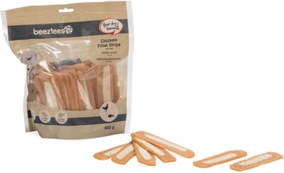 Beeztees Hondensnack Kipfilet Strips met vis - Beloningssnack - Voordeelverpakking - 900 gr