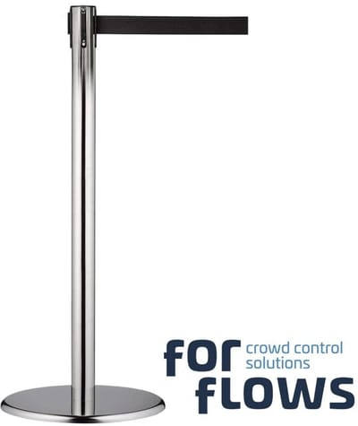 GJ Floors - ForFlows Solid Afzetpaal | Chroom - Trekband Zwart | 12kg - Hoogte: 100 cm - Lengte: - Steel diameter: 5,1 cm