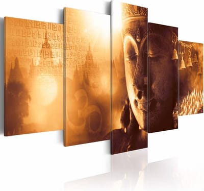 Schilderij - Boeddha - Vlammende Kracht, 5luik , premium print op canvas