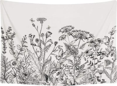 Ulticool - Natuur Bloemen Retro Vintage Zwart Wit - Wandkleed - 200x150 cm - Groot wandtapijt - Decoratie Landelijk Hangend Hangdecoratie Lente Zomer Poster - Vrouw Tiener Meisje
