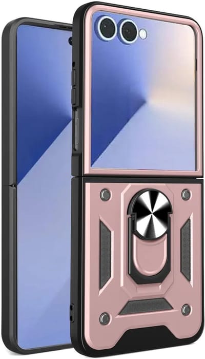 MobyDefend Hoesje - Geschikt voor Samsung Galaxy Z Flip 7 - Pantsercase Met Draaibare Ring - Rosé