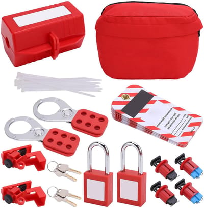Circuit Breaker Lockout Tagout Set met Veiligheidsslot en Carabiners voor Elektrische en Chemische Toepassingen - Essentieel voor Veiligheid en Onderhoud