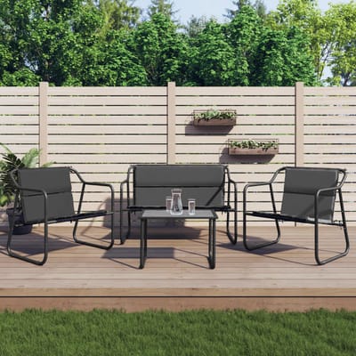 vidaXL - 4-delige - Loungeset - met - kussens - staal - antracietkleurig