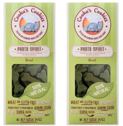 Cooka Cookie's - 100% Natuurlijke Vegan Hondenkoekjes - Superfoods met boerderij verse Appel met Spirulina-2-PACK - Voordeelset