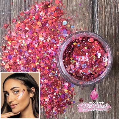 GetGlitterBaby® - Biologische / Biologisch afbreekbare Oud Roze Chunky Festival Glitters voor Lichaam en Gezicht / Biodegradable Face Body Jewels - Roze / Rood