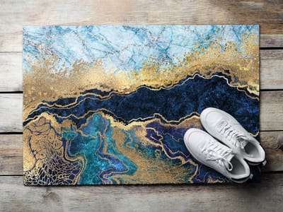 Coloray Buiten Deurmat - Blauw Buitendeurmat Design - Blauwe Marmer Onderhoudsvriendelijke Deurmat - Design Element Voor De Hal - Buitenmat Voor Alle Seizoenen - Weerbestendige Deurmat Met Print - 60x40 cm