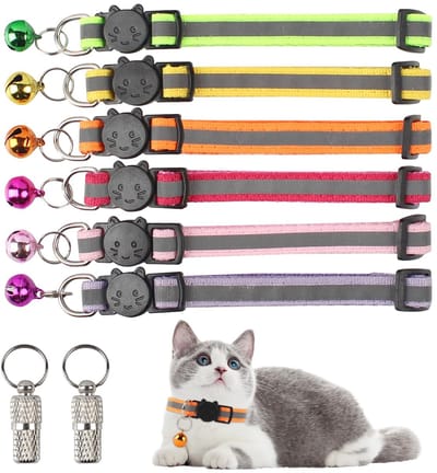 Dailygoods - 6 Stuks Reflecterende Kattenhalsbanden met Bel en Veiligheidsgesp