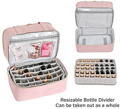 Nagellak Organizer - Lak Opbergtas - Nagelspullen Opbergen - Dubbellaags Ontwerp - 40 Flessen Capaciteit - Roze