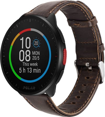 Strap-it Leren smartwatch bandje - geschikt voor Polar Pacer / Unite / Ignite / Ignite 2 / Ignite 3 - donkerbruin