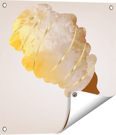 Gards Tuinposter Afrikaanse Vrouw met Gouden Tulband - 50x50 cm - Tuindoek - Tuindecoratie - Wanddecoratie buiten - Tuinschilderij