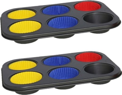 Gerim - 2x Muffins/cupcakes bakvorm/blik voor 6x stuks 26 x 18 cm
