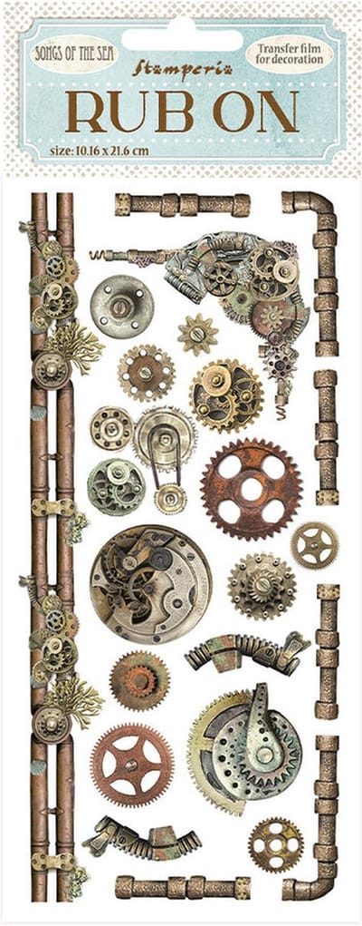 Stamperia - Songs of the Sea Rub-On 4x8,5 Inch Mechanisms and Pipes (DFLRB48)