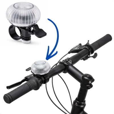 Cheqo® Fietsbel - Fietsbel met Licht - Fietsbel met Lampje - Fietsbel met LED Verlichting - Fietsbel LED - Fietsbel Universeel - Zwarte Fietsbel - Transparante Fietsbel - Fietsbel voor Kinderen - Fietsbel voor Volwassenen