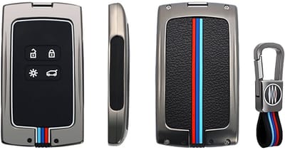 Autosleutel Hoesje geschikt voor Renault & Dacia - Sleutelcover - Metalen Sleutelhoes Accessoires - grijs