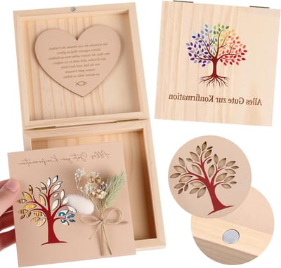 Communie en Bevestiging Geldcadeau Doos voor Jongens en Meisjes met Houten Hart, Uitholling en Gedroogde Bloemen