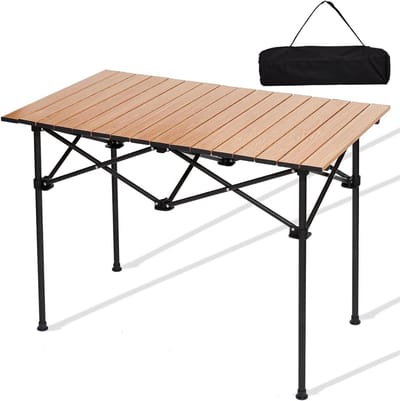 Camping Tafel - Buitentafel Picknicktafel - Kamperen Grillen - Verstelbaar Aluminium - Compact Opvouwbaar - Bruin