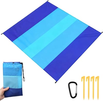 KZQ Waterdichte Zandvrije Strandmat Met Opvouwbaar Ontwerp, Bevestigingsspijkers, Karabijnhaak En Draagtas – Ideaal Voor Strandvakantie, Picknick En Kamperen