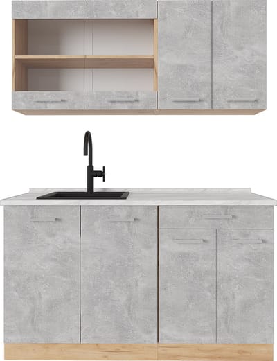 Vicco R-Line Eenpersoonskeuken – 140 cm, WB Marmer Beton/gouden eik