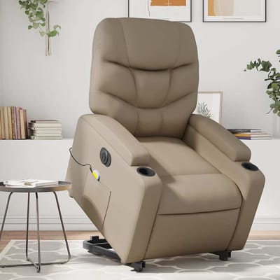 Vidaxl Opvouwbare Sta-Ophogende Fauteuil Met Massage, Elektrisch, Cappuccino