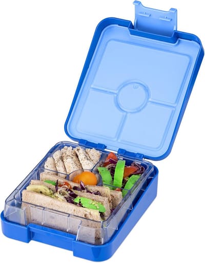 Famanu - Lunchbox met 4 compartimenten - Broodtrommel met variabele vakjes - Voor lunch en tussendoortjes op werk - Donkerblauw