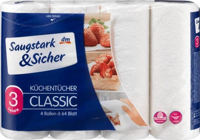 Saugstark&Sicher Keukenpapier Classic 3-laags (4x64 vellen), 4 stuks