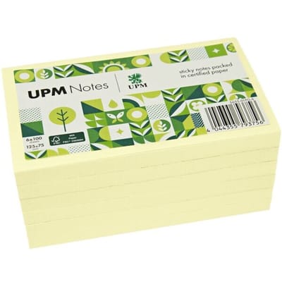 6x 100 bladen herkleefbare notes »5655-01PG-6« verpakt in glasfolie - geel 12,5