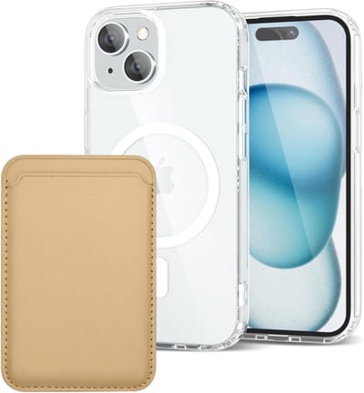Shockproof Anti Shock Back Cover Hoesje Compatibel met MagSafe Geschikt voor: Apple iPhone 15 met Magnetische Pasjeshouder - Goud