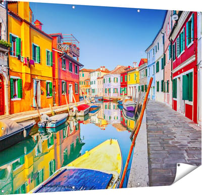 Gards Tuinposter Kleurrijke Huisjes aan het Water in Veneti� - 150x120 cm - Tuindoek - Tuindecoratie - Wanddecoratie buiten - Tuinschilderij