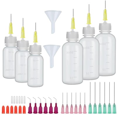 Set van 6 Precisie Naaldflessen 30/50 ml, Doseringsflessen voor Lijm en Olie, Duurzaam en Lekvrij voor Naaimachines en Creatieve Projecten