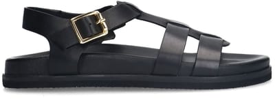 Manfield - Dames - Zwarte leren sandalen met gespsluiting - Maat 36