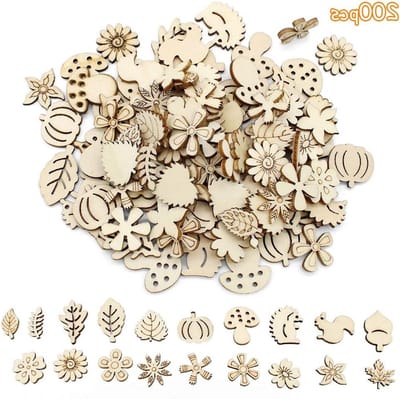 200 Stuks Houten Bloembladeren en Dieren voor Creatieve Projecten, Tafeldecoratie, Scrapbooking en Trouwen