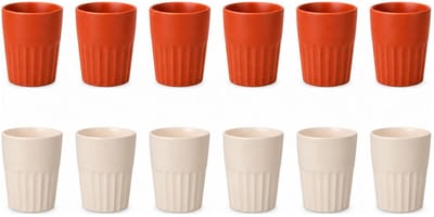 Vessia Design koffiemokken set - 12x - terra/beige - zonder oor - keramiek - 300 ml