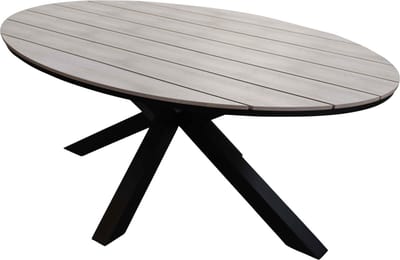 7-delige tuinset | 6 Pisa tuinstoelen (Black) | 220cm ovale Cyprus tuintafel (Wood)