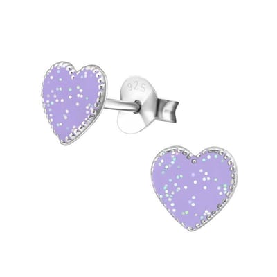 Aramat Jewels | Oorbellen | Zilveren Hartje Oorstekers – 925 Zilver -Emaille | Paars/Glitter-7mm | |7mm | Zilver | Kinderen, Volwassenen | Verkleurd niet