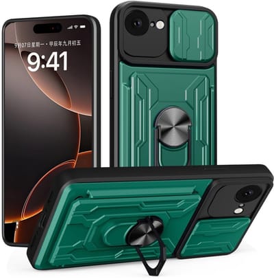 Coverup Hoesje - Geschikt voor iPhone 16e / 17e Hoesje - Coverup Armor Ring Kickstand Back Cover met Camera Shield - Groen