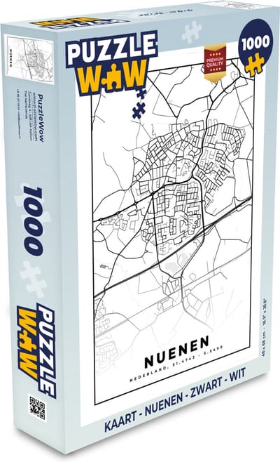 Puzzel Kaart - Nuenen - Zwart - Wit - Legpuzzel - Puzzel 1000 stukjes volwassenen