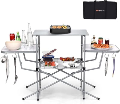 Opvouwbare grilltafel voor kamperen en BBQ met opbergruimte en draagtas