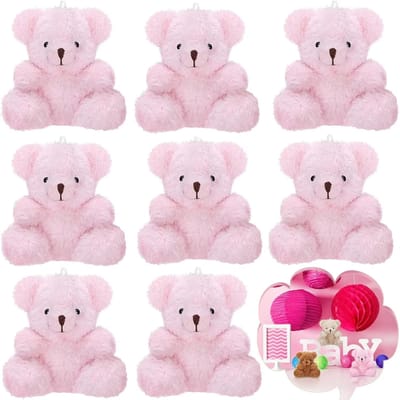 12-9S Mini Beer Pluche Gevuld Kleine Teddybeer Bulk Dier Speelgoed Beer Pop Sleutelhanger voor Babyborrel Verjaardagscadeaus Feestbedankjes 12 PCS roze