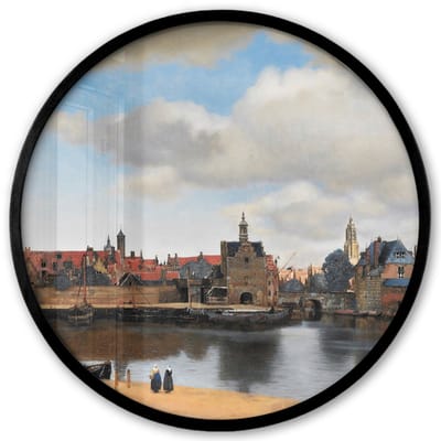 Poster in lijst Rond - Fotolijst 40x40 cm - Posters - Vermeer - Stad - Oude meesters - Kunst - Ronde posterlijst zwart - Decoratie - Wanddecoratie woonkamer - Muurdecoratie slaapkamer