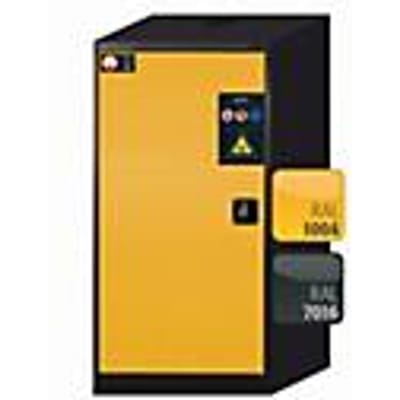 asecos CS-CLASSIC chemische opslagkast, scharnierende deur, links scharnier, voorkant in veiligheidsgeel, B 545 x D 520 x H 1105 mm