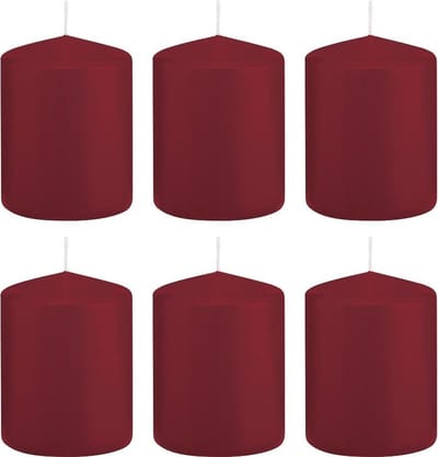 Trend Candles Cilinderkaars/stompkaars - 6x - bordeauxrood - 6 x 8 cm - 29 branduren - met brandvertragende folie