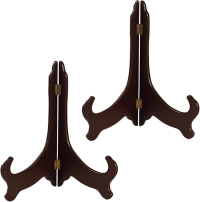 Bordenhouder Hout - Display Standaard - Verzamelborden Tonen - Inklapbaar Ontwerp - 2 Stuks - Donkerrood