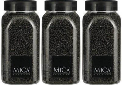 Mica Decorations decoratie stenen/granulaat - 3x - 650ml - antraciet - hobby steentjes