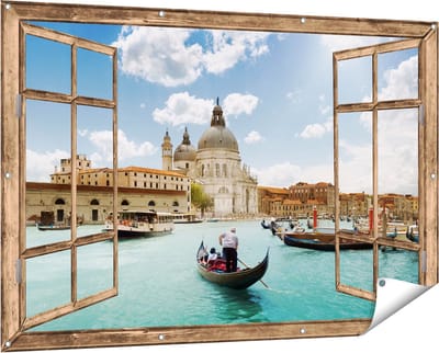 Gards Tuinposter Doorkijk Basiliek San Marco in Venetië op het Water - 150x100 cm - Tuindoek - Tuindecoratie - Wanddecoratie buiten - Tuinschilderij