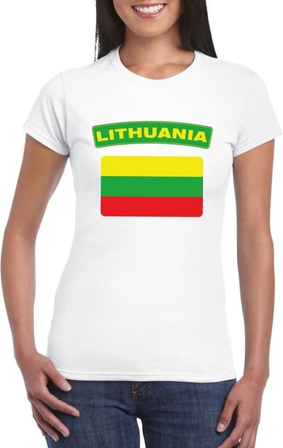 Vlag Litouwen t-shirt - wit - met vlag van het land print - voor dames - korte mouwen - supporters S