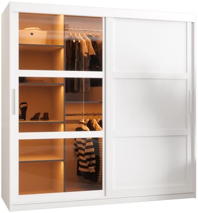 Zweefdeurkast Kledingkast met 2 schuifdeuren glanzen Garderobekast slaapkamerkast Kledingstang met planken | elegante kledingkast - DEMO 3 (180 cm, Wit)