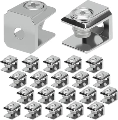 Set van 20 verstelbare glazen plankdragers - roestvrij staal - vierkante glashouders - ideaal voor 3-8 mm dik glas - glasplankhouder met zinklegering - montageklemmen.