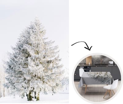 Tafelkleed - Tafellaken - 180x260 cm - Winter - Boom - Sneeuw - Den - Wit - Binnen en Buiten