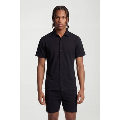 Slim Fit Jersey Overhemd Met Korte Mouwen En Reverskraag | Black | Size XS