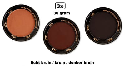 3x Set PXP Professional Colours schmink lichtbruin/bruin/donkerbruin 30 gram - Schminken verjaardag feest festival thema feest